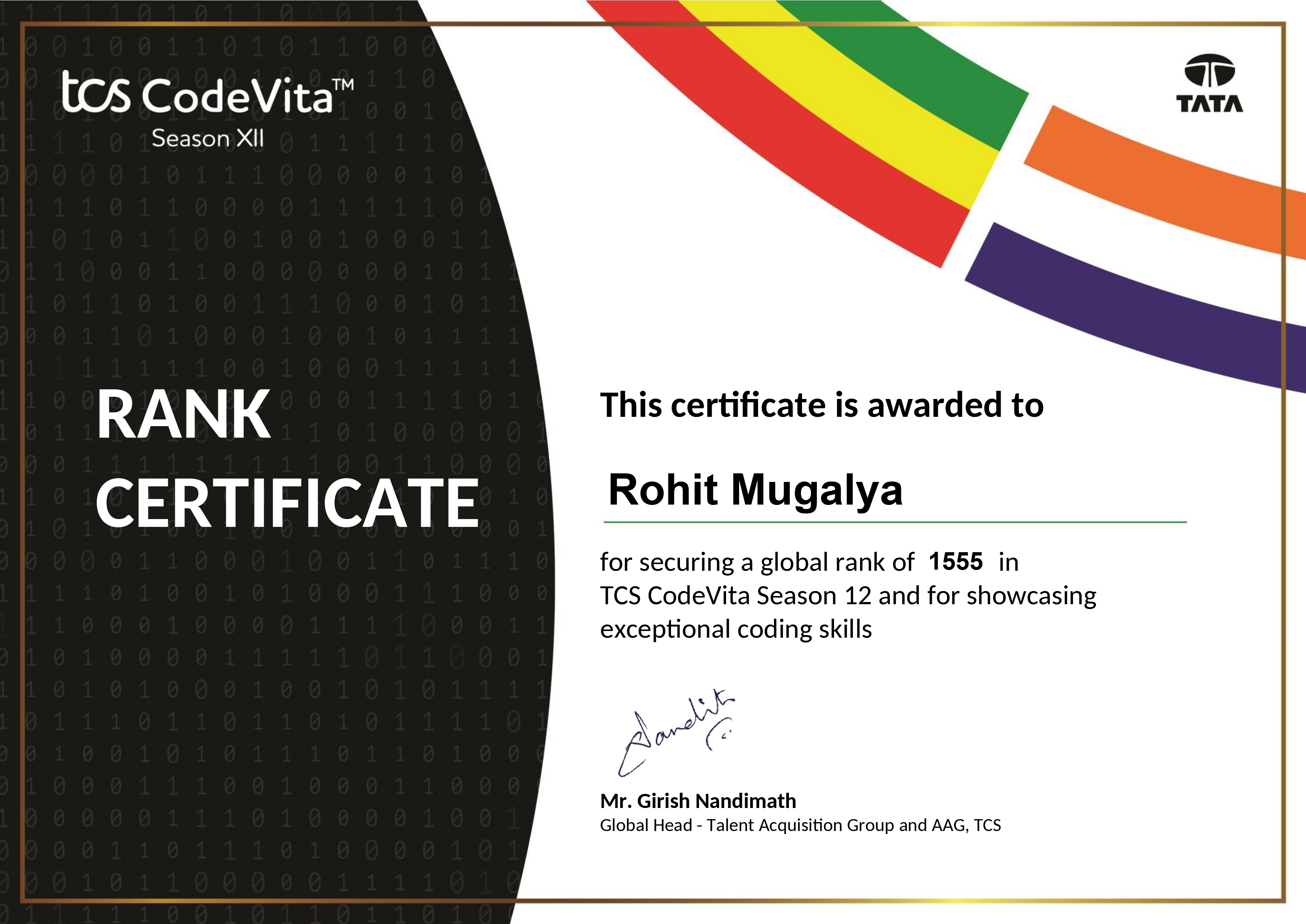 TCS CodeVita Season 12 Certificate